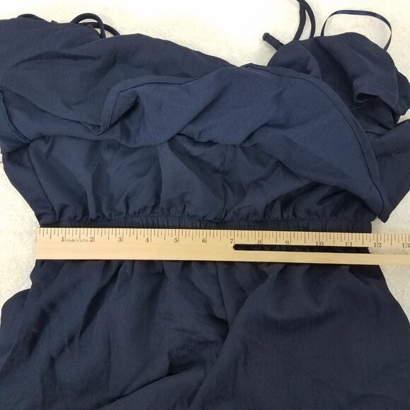 NEW One Clothing Size S Sleeveless Ruffle Pant Jumpsuit Cropped Wide Leg in Navy - Picture 9 of 12